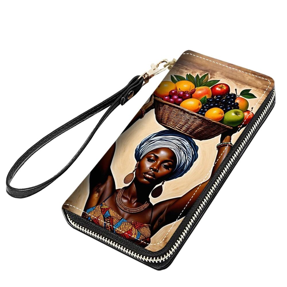 5572 Traditional African Print Large Capacity PU Leather Zip Around Wallet